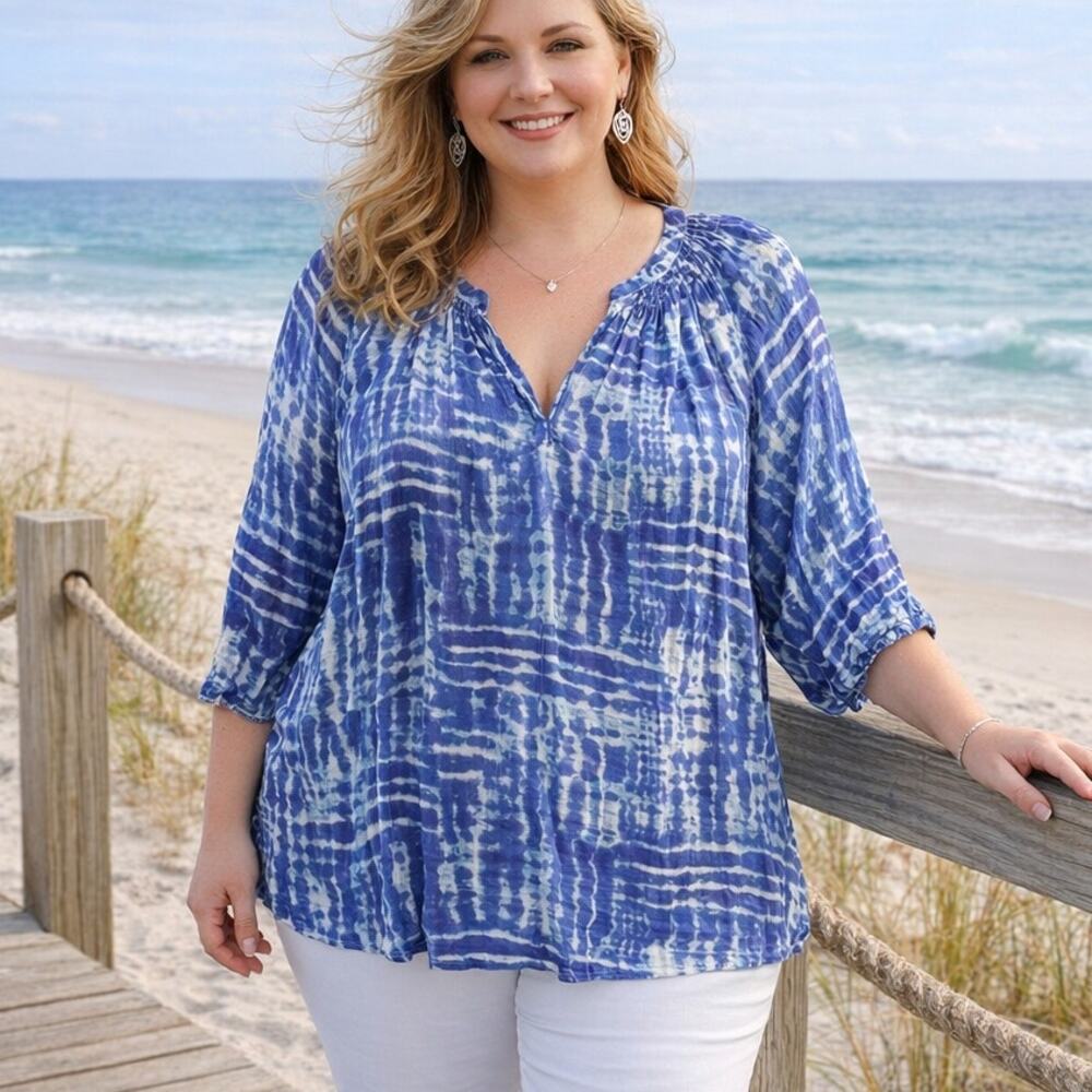 Croft & Barrow Women's Plus Size 3X Tie Dye Print Peasant Style Pullover Top